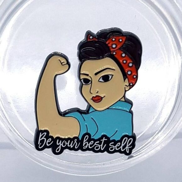 Retro Rosie the Riveter Novelty Enamel Lapel Pin Backpack Hat Lanyard Jewelry - Picture 2 of 3